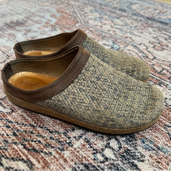 Haflinger Unisex Woven Leather Cork Mule Clogs Size 39 Brown Tan Beige - Picture 1 of 13